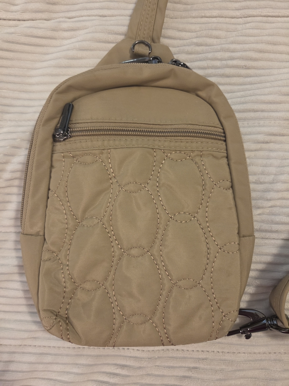 Travelon Anti-theft Sling Bag-RFID Small in Latte/tan.